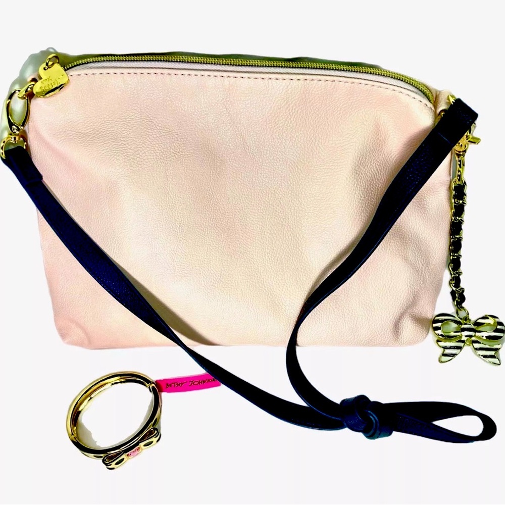 Betsy Johnson Bows Bundle Pink Crossbody Bag Purse & Polka Dot Hinged Bracelet
